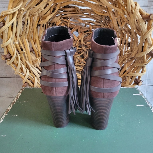 Marc Fisher Kadey Chocolate Brown  Suede Fringe Ankle Boots - Picture 4 of 7